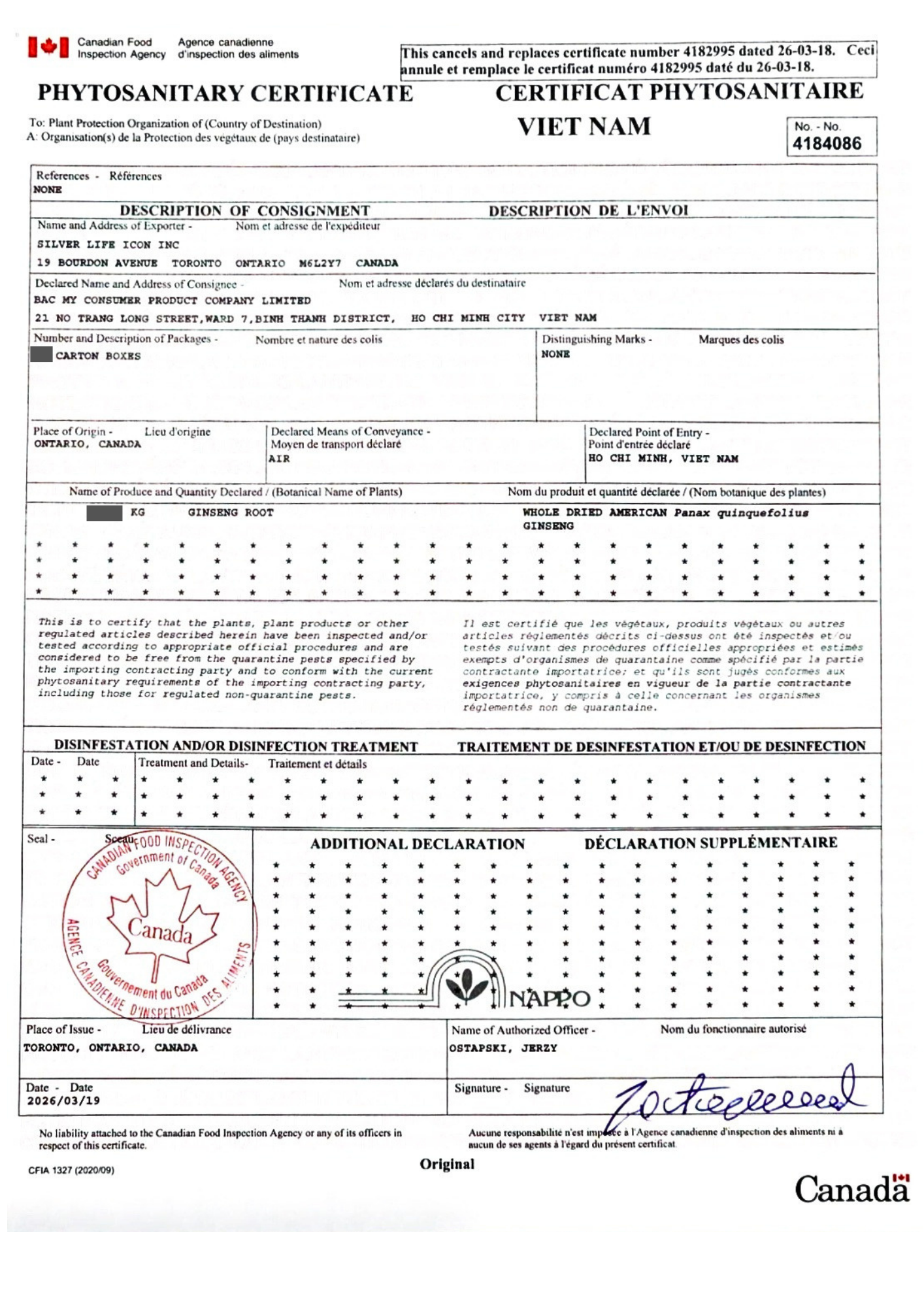 Giấy chứng nhận Phytosanitary Certificate